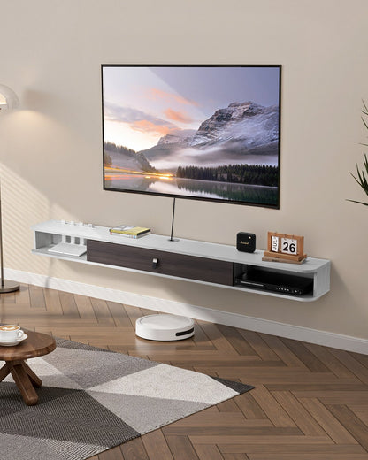 VEVOR Floating TV Stand, 70 in Wall Mount Entertainment Center with Cable Hole, Modern Floating TV Shelf with Storage Cabinet, Particle Board Console for DVD Player, Cable Box, Game Console, White - BSDSJ70INCHBO0Q9TV0 - view 1