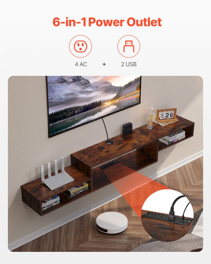 VEVOR Floating TV Stand, 70" Wall Mount Entertainment Center with Power Outlet & Cable Hole, Modern Floating TV Shelf with Storage Cabinet for DVD Player, Cable Box, Game Console, TV Accessory, Wood - BSDSJ70INCHMSBWVBV1 - view 4