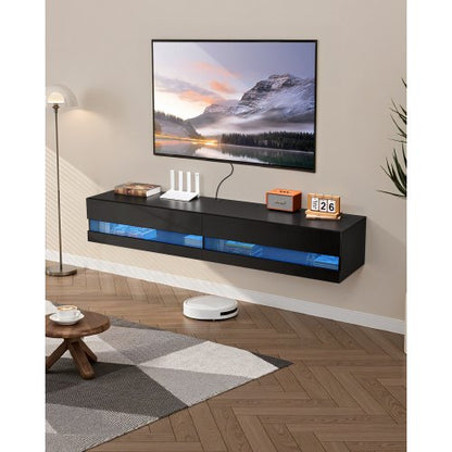 VEVOR Floating TV Stand, 71 in Wall Mount Entertainment Center with Power Outlet & LED Lights, Modern Floating TV Shelf with 2 Drawers & Storage Cabinet for DVD Player, Cable Box, Game Console, Black - BSDSJ71INCHH53ZYHV1 - view 2