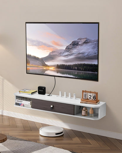 VEVOR Floating TV Stand, 47 in Wall Mount Entertainment Center with Cable Hole, Modern Floating TV Shelf with Storage Cabinet, Particle Board Console for DVD Player, Cable Box, Game Console, White - BSDSJBKFS3L1KHMM0V0 - view 1