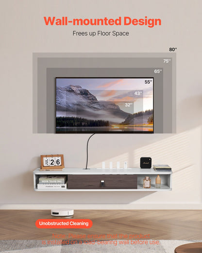 VEVOR Floating TV Stand, 47 in Wall Mount Entertainment Center with Cable Hole, Modern Floating TV Shelf with Storage Cabinet, Particle Board Console for DVD Player, Cable Box, Game Console, White - BSDSJBKFS3L1KHMM0V0 - view 3