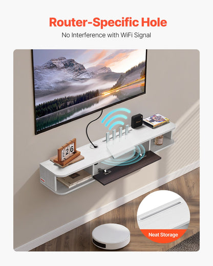 VEVOR Floating TV Stand, 47 in Wall Mount Entertainment Center with Cable Hole, Modern Floating TV Shelf with Storage Cabinet, Particle Board Console for DVD Player, Cable Box, Game Console, White - BSDSJBKFS3L1KHMM0V0 - view 4