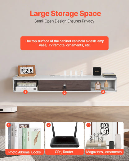 VEVOR Floating TV Stand, 47 in Wall Mount Entertainment Center with Cable Hole, Modern Floating TV Shelf with Storage Cabinet, Particle Board Console for DVD Player, Cable Box, Game Console, White - BSDSJBKFS3L1KHMM0V0 - view 5