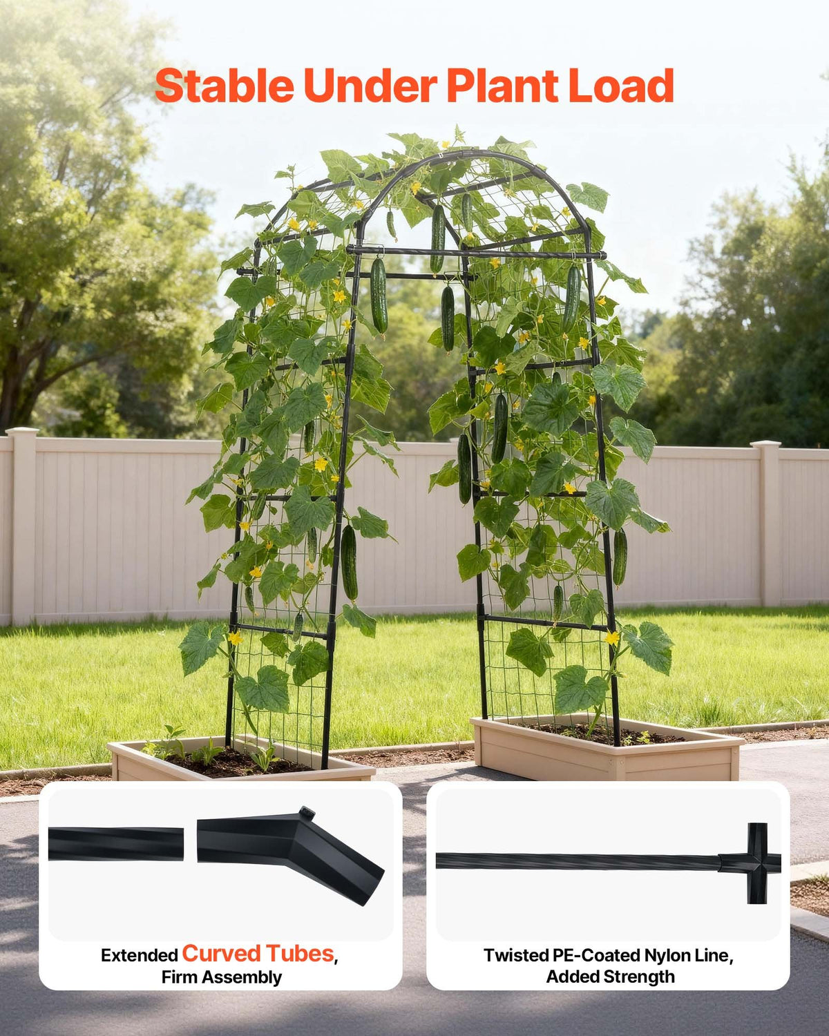VEVOR Cucumber Trellis, U-Shape Garden Trellises for Raised Bed, Metal Arch Plant Support for Vine, Climbing Plants Outdoor, Peas, Beans, Zucchini, Tomato, Squash, Flower (32.01 x 31.5 x 80.71 in) - BSGXHGPJBSGC49FJW001V0 - view 4