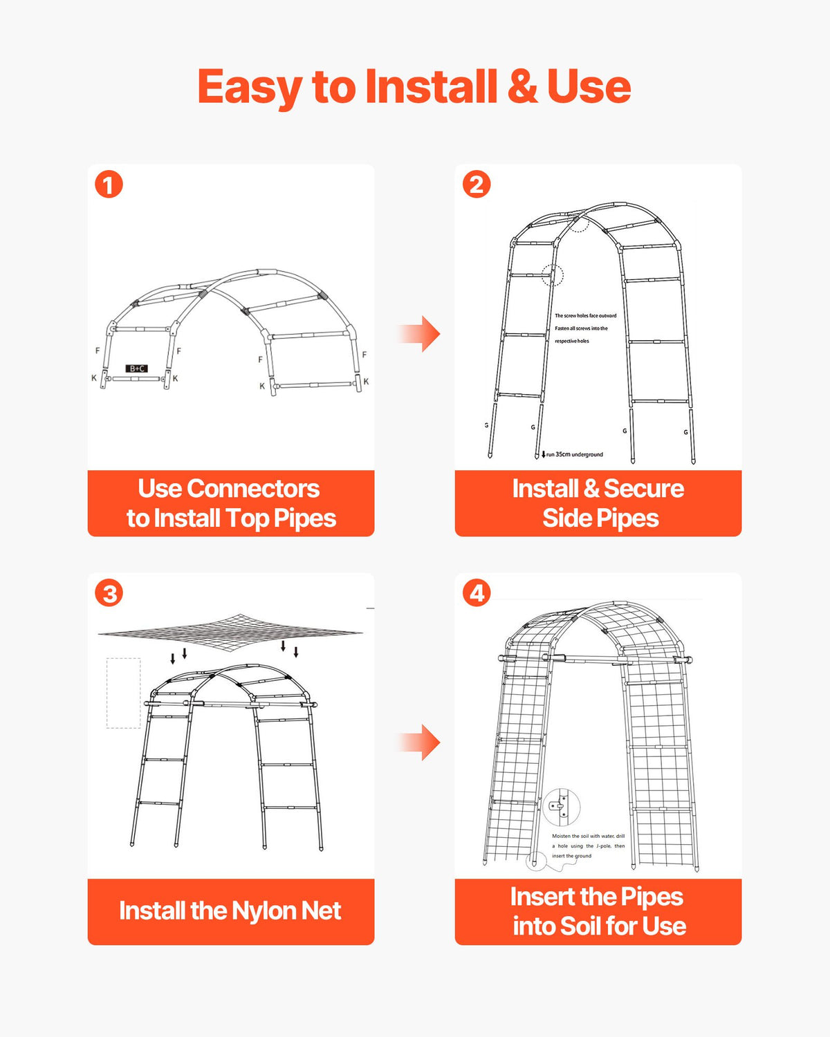 VEVOR Cucumber Trellis, U-Shape Garden Trellises for Raised Bed, Metal Arch Plant Support for Vine, Climbing Plants Outdoor, Peas, Beans, Zucchini, Tomato, Squash, Flower (32.01 x 31.5 x 80.71 in) - BSGXHGPJBSGC49FJW001V0 - view 7