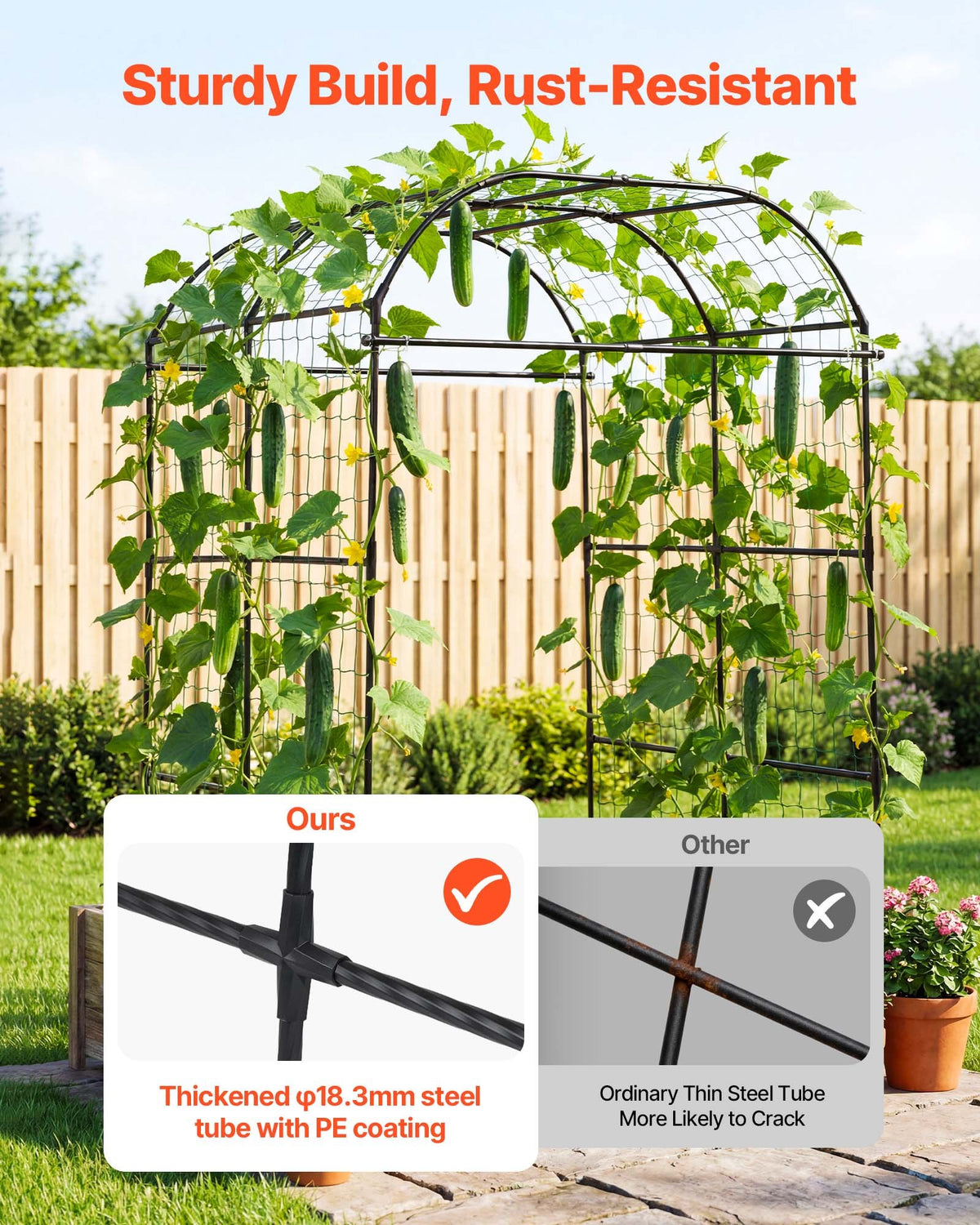 VEVOR Cucumber Trellis, U-Shape Garden Trellises for Raised Bed, Metal Wide Top Arch Plant Support for Vine, Climbing Plants, Peas, Beans, Zucchini, Tomato, Squash, Flower (71.26 x 64.96 x 82.68 in) - BSGXHGPJBSGCV598A001V0 - view 3