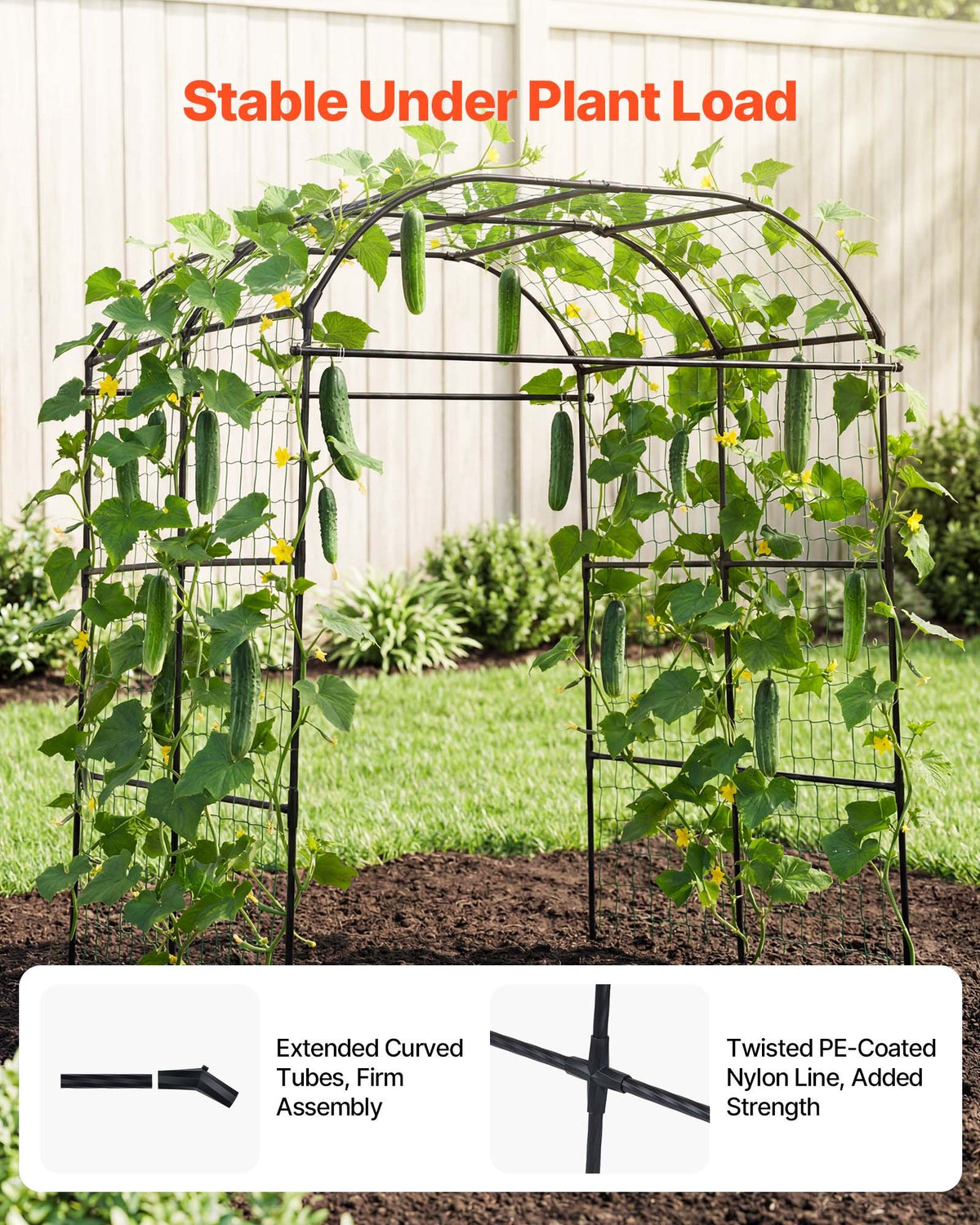 VEVOR Cucumber Trellis, U-Shape Garden Trellises for Raised Bed, Metal Wide Top Arch Plant Support for Vine, Climbing Plants, Peas, Beans, Zucchini, Tomato, Squash, Flower (71.26 x 64.96 x 82.68 in) - BSGXHGPJBSGCV598A001V0 - view 4