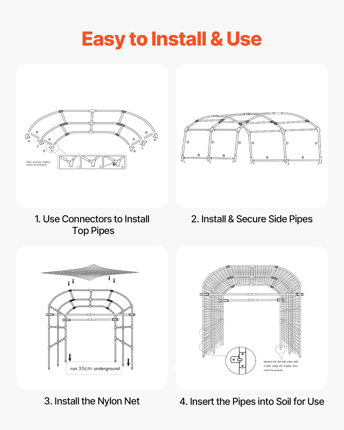 VEVOR Cucumber Trellis, U-Shape Garden Trellises for Raised Bed, Metal Wide Top Arch Plant Support for Vine, Climbing Plants, Peas, Beans, Zucchini, Tomato, Squash, Flower (71.26 x 64.96 x 82.68 in) - BSGXHGPJBSGCV598A001V0 - view 7