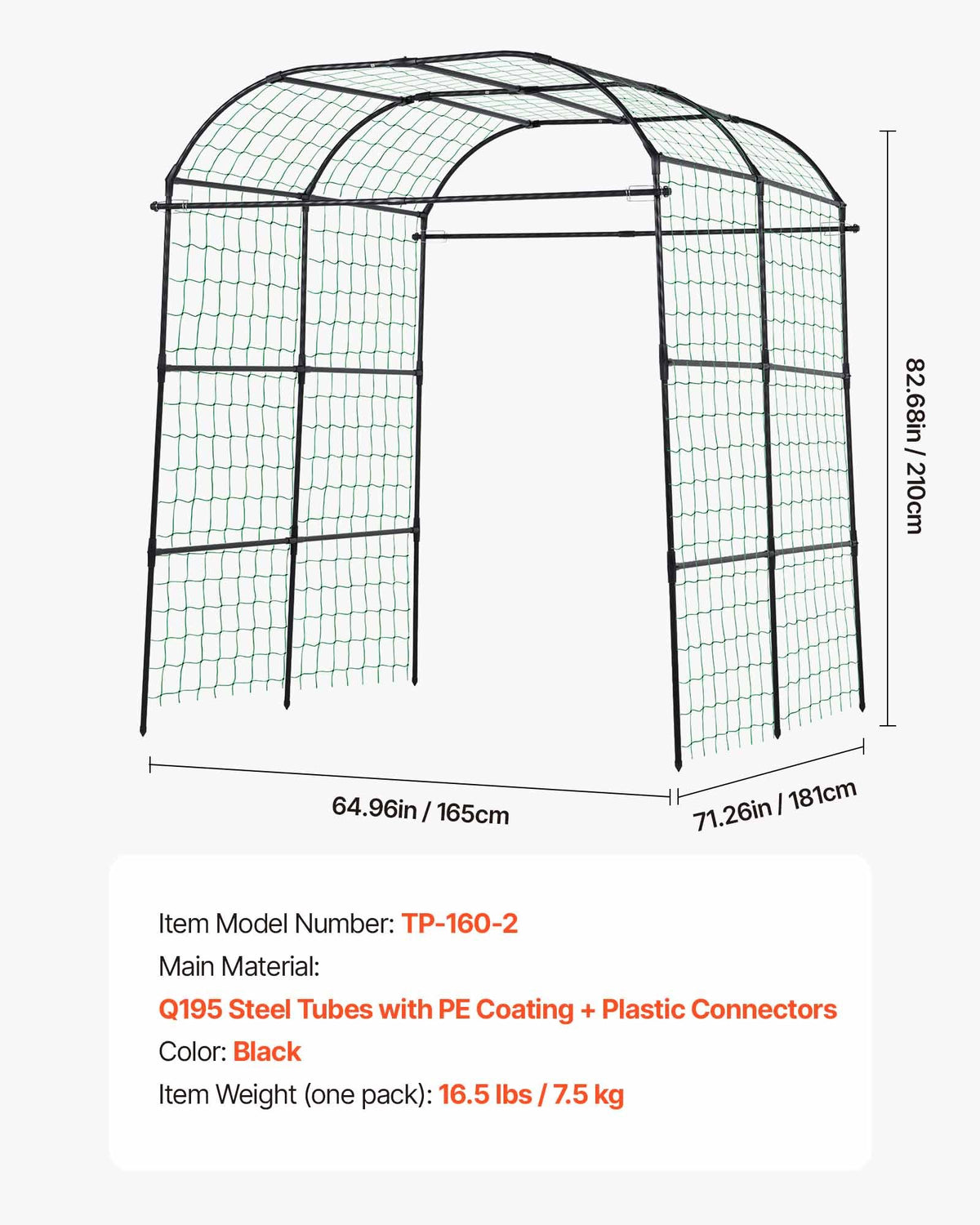 VEVOR Cucumber Trellis, U-Shape Garden Trellises for Raised Bed, Metal Wide Top Arch Plant Support for Vine, Climbing Plants, Peas, Beans, Zucchini, Tomato, Squash, Flower (71.26 x 64.96 x 82.68 in) - BSGXHGPJBSGCV598A001V0 - view 8