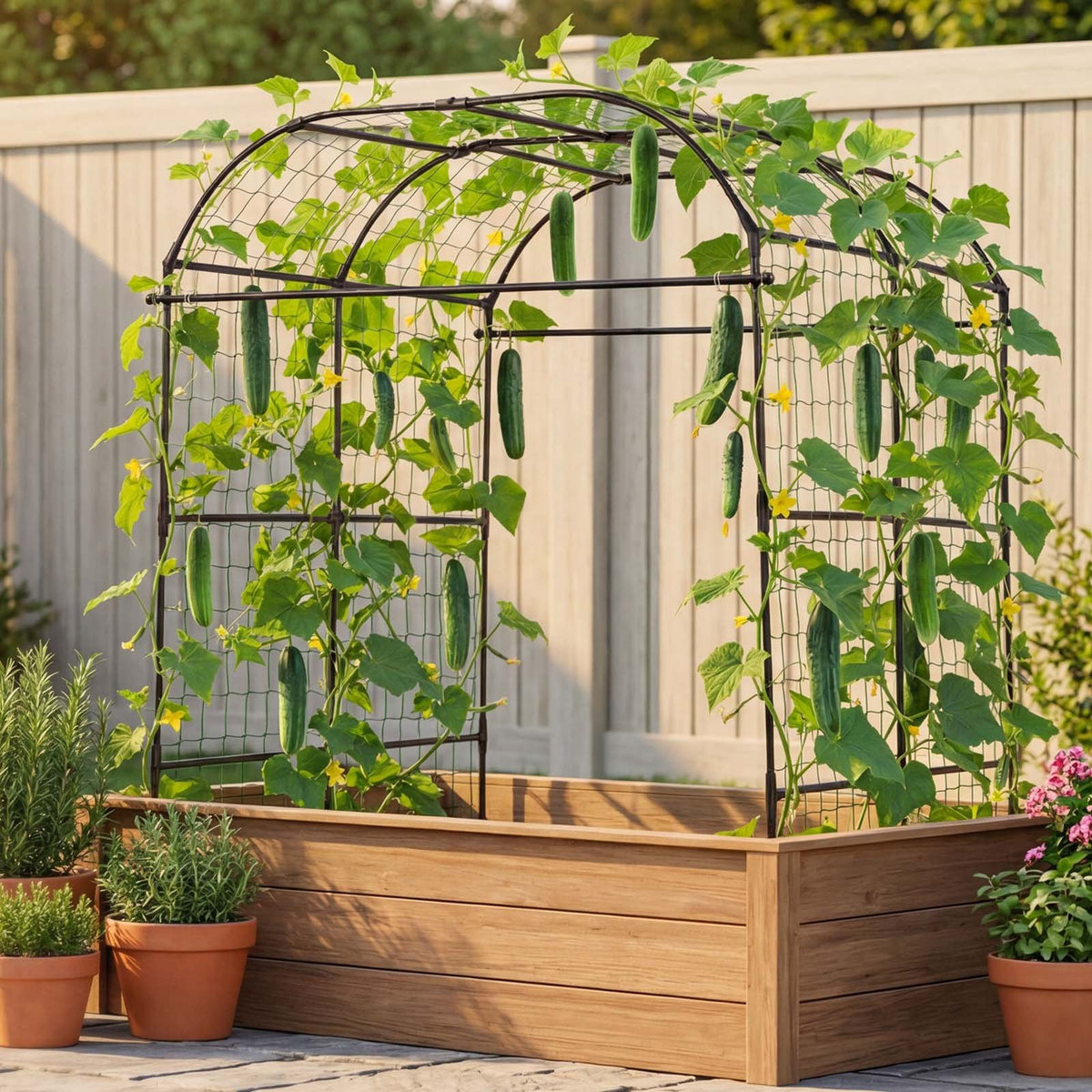 VEVOR Cucumber Trellis, U-Shape Garden Trellises for Raised Bed, Metal Wide Top Arch Plant Support for Vine, Climbing Plants, Peas, Beans, Zucchini, Tomato, Squash, Flower (71.26 x 64.96 x 82.68 in) - BSGXHGPJBSGCV598A001V0 - view 9