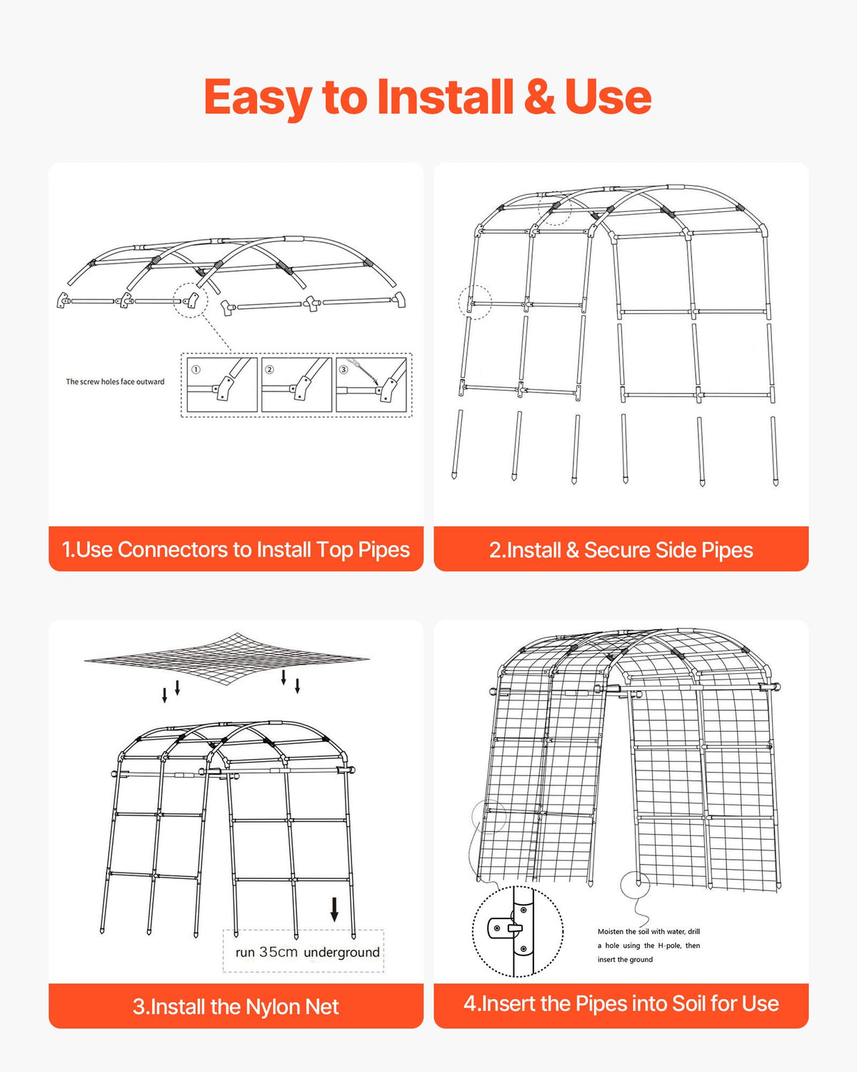 VEVOR Cucumber Trellis, U-Shape Garden Trellises for Raised Bed, Metal Arch Plant Support for Vine, Climbing Plants Outdoor, Peas, Beans, Zucchini, Tomato, Squash, Flower (70.87 x 44.09 x 82.99 in) - BSGXHGPJBSGCWVYEB001V0 - view 7