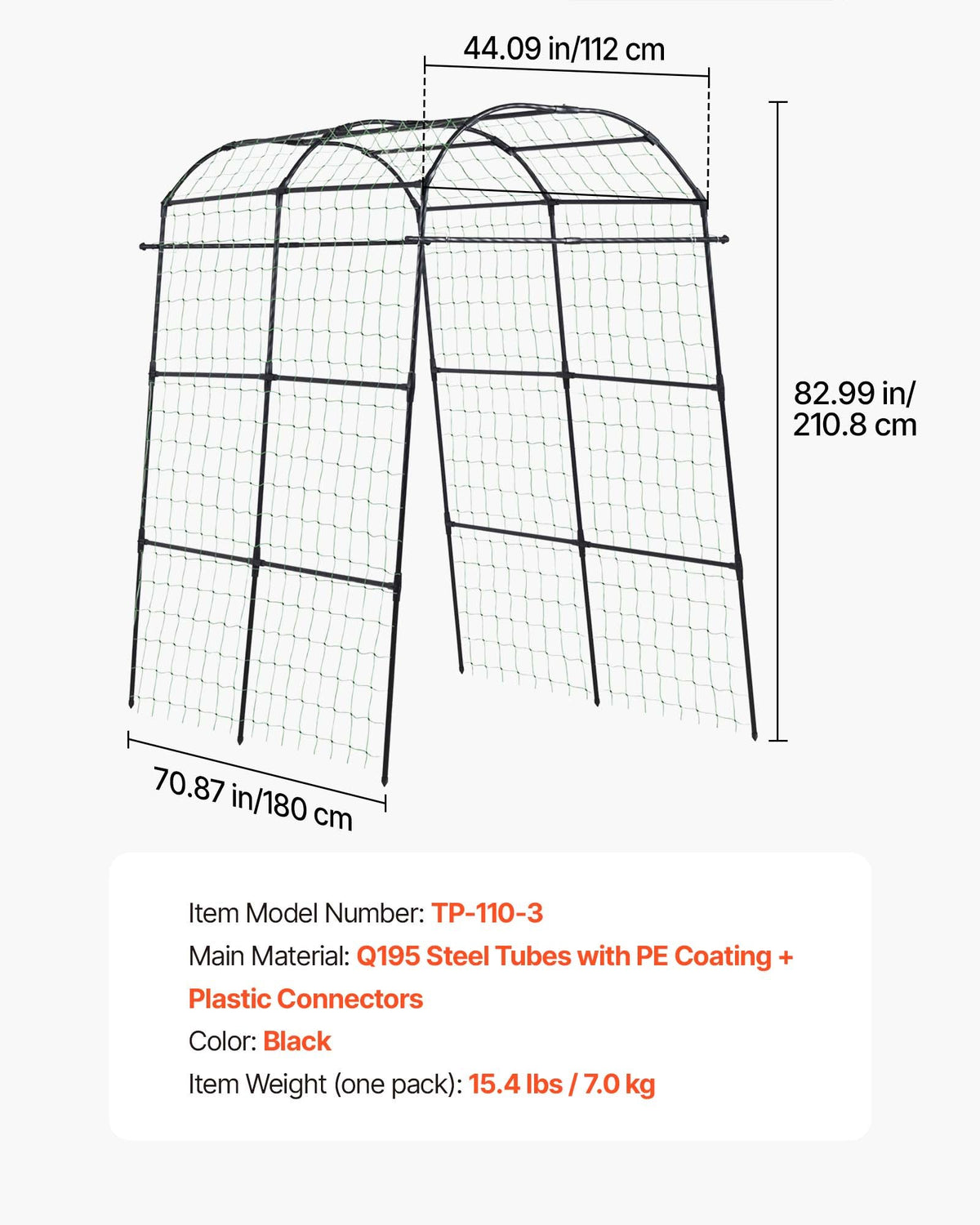 VEVOR Cucumber Trellis, U-Shape Garden Trellises for Raised Bed, Metal Arch Plant Support for Vine, Climbing Plants Outdoor, Peas, Beans, Zucchini, Tomato, Squash, Flower (70.87 x 44.09 x 82.99 in) - BSGXHGPJBSGCWVYEB001V0 - view 8