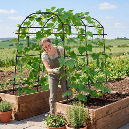 VEVOR Cucumber Trellis, U-Shape Garden Trellises for Raised Bed, Metal Arch Plant Support for Vine, Climbing Plants Outdoor, Peas, Beans, Zucchini, Tomato, Squash, Flower (70.87 x 44.09 x 82.99 in) - BSGXHGPJBSGCWVYEB001V0 - view 9