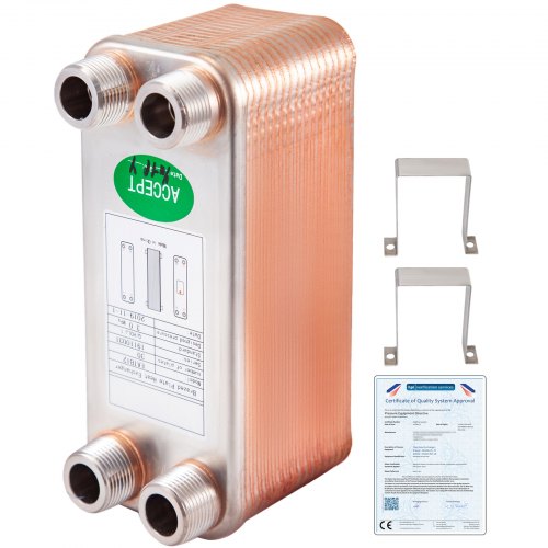VEVOR Heat Exchanger 3\"x7.5\" 30 Plates Brazed Plate Heat Exchanger 316L 3/4\" MPT Heat Exchanger B12-30 Beer Wort Chiller for Hydronic Heating - BSHRQ1230MN34G601V0 - view 2