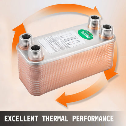 VEVOR Heat Exchanger 3\"x7.5\" 30 Plates Brazed Plate Heat Exchanger 316L 3/4\" MPT Heat Exchanger B12-30 Beer Wort Chiller for Hydronic Heating - BSHRQ1230MN34G601V0 - view 3