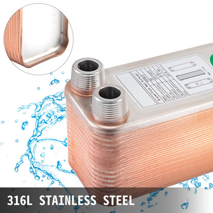 VEVOR Heat Exchanger 3\"x7.5\" 30 Plates Brazed Plate Heat Exchanger 316L 3/4\" MPT Heat Exchanger B12-30 Beer Wort Chiller for Hydronic Heating - BSHRQ1230MN34G601V0 - view 5