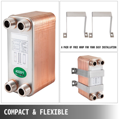 VEVOR Heat Exchanger 3\"x7.5\" 40 Plates Brazed Plate Heat Exchanger 316L 3/4\" MPT Heat Exchanger B3-12A Beer Wort Chiller for Hydronic Heating - BSHRQ1240MN34G601V0 - view 7