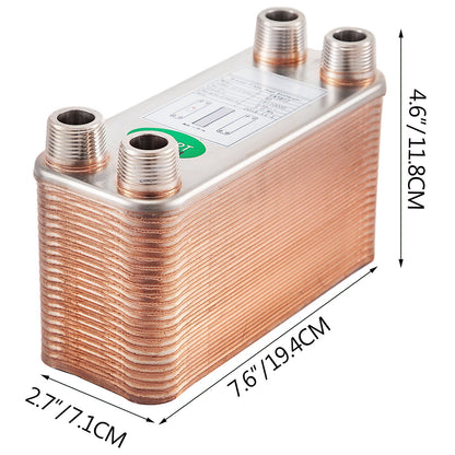 VEVOR Heat Exchanger 3\"x7.5\" 40 Plates Brazed Plate Heat Exchanger 316L 3/4\" MPT Heat Exchanger B3-12A Beer Wort Chiller for Hydronic Heating - BSHRQ1240MN34G601V0 - view 9