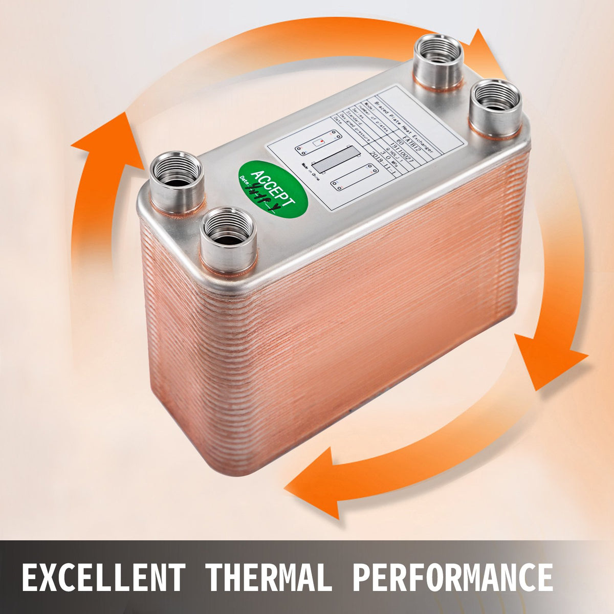 VEVOR Heat Exchanger 3\"x7.5\" 60 Plates Brazed Plate Heat Exchanger 316L 1/2\" BSP FPT Heat Exchanger EATB12 Beer Wort Chiller for Hydronic Heating - BSHRQ1260FB12G601V0 - view 3