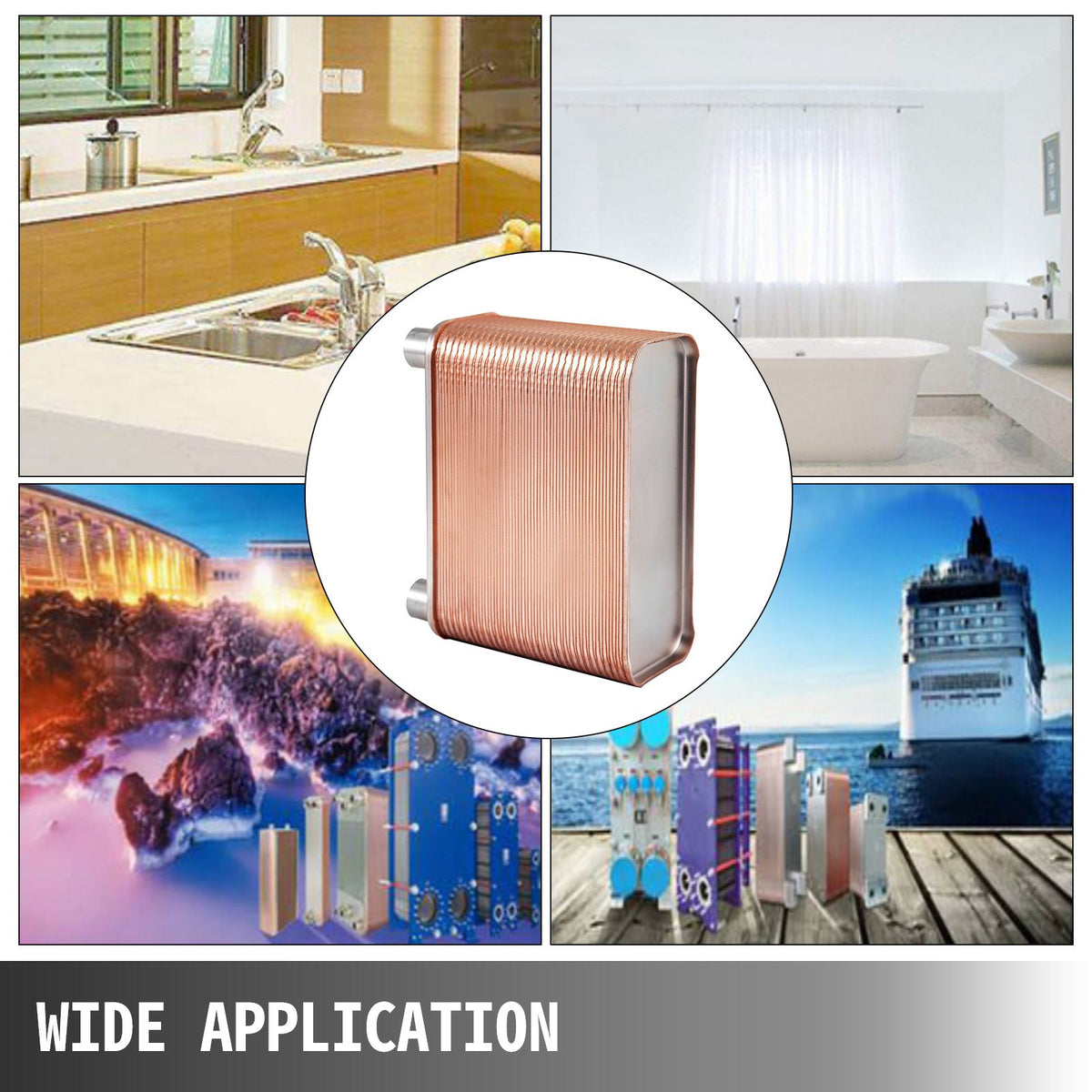VEVOR Heat Exchanger 3\"x7.5\" 60 Plates Brazed Plate Heat Exchanger 316L 1/2\" BSP FPT Heat Exchanger EATB12 Beer Wort Chiller for Hydronic Heating - BSHRQ1260FB12G601V0 - view 8