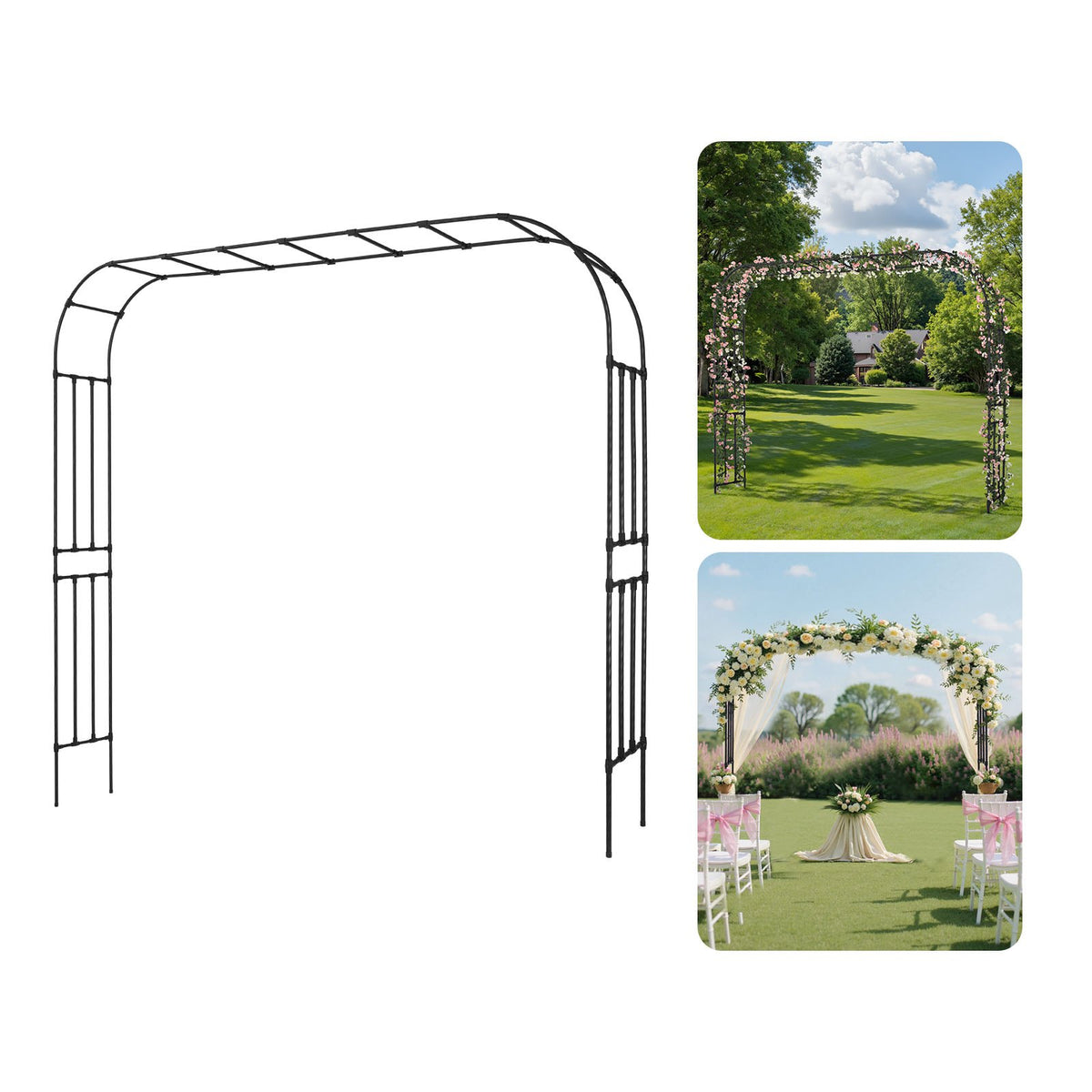 VEVOR Garden Arbor, 94.5 (H) x 126 (W) x 15.8 (D) in Metal Archway, Sturdy Outdoor Trellis Arch with Stakes, Easy to Assemble, Pergola Arbor for Plant Climbing Yard Lawn Wedding Party Decoration - BSHYGMBS9451K3NZR001V0 - view 1