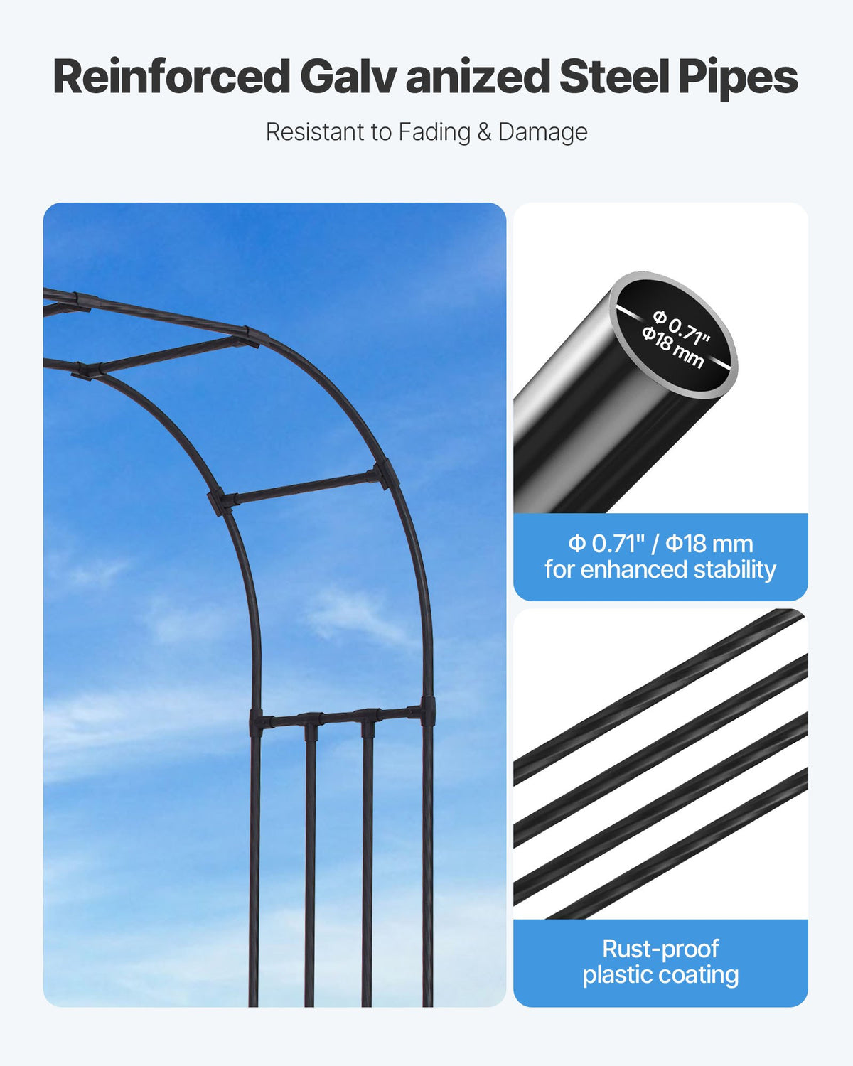 VEVOR Garden Arbor, 94.5 (H) x 126 (W) x 15.8 (D) in Metal Archway, Sturdy Outdoor Trellis Arch with Stakes, Easy to Assemble, Pergola Arbor for Plant Climbing Yard Lawn Wedding Party Decoration - BSHYGMBS9451K3NZR001V0 - view 4