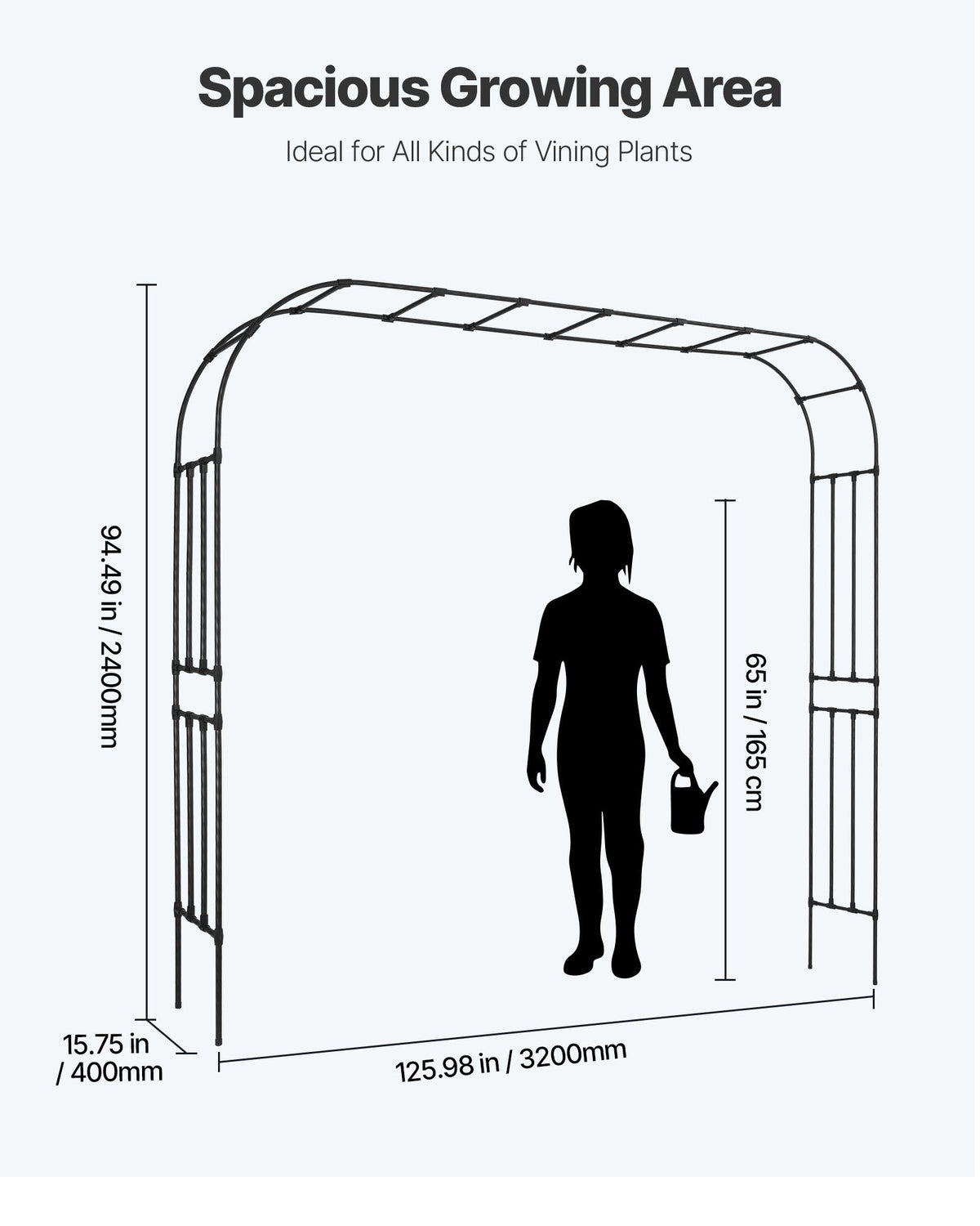 VEVOR Garden Arbor, 94.5 (H) x 126 (W) x 15.8 (D) in Metal Archway, Sturdy Outdoor Trellis Arch with Stakes, Easy to Assemble, Pergola Arbor for Plant Climbing Yard Lawn Wedding Party Decoration - BSHYGMBS9451K3NZR001V0 - view 6