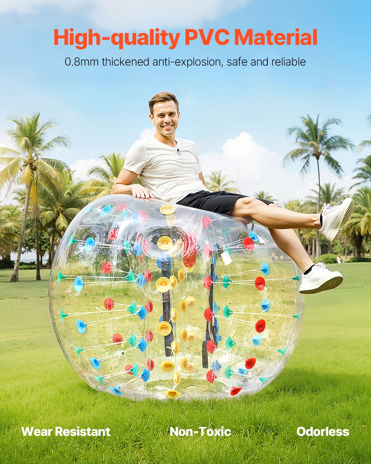VEVOR Inflatable Bumper Balls 1-Pack, 5FT/1.5M Body Sumo Zorb Ball, 0.8mm Thick PVC Human Hamster Bubble Knocker for Outdoor Sports Team Gaming Play, Bopper Toy for Garden Yard Park, Multicolor - BSJGKDSZJ5YC78NGJ001V0 - view 3