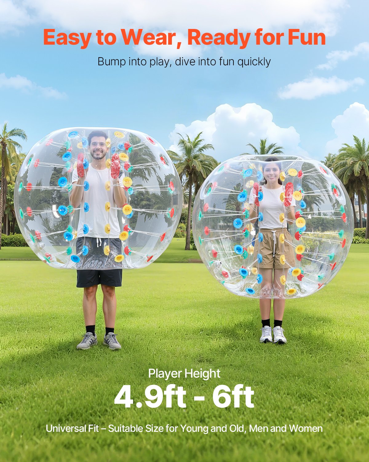 VEVOR Inflatable Bumper Balls 1-Pack, 5FT/1.5M Body Sumo Zorb Ball, 0.8mm Thick PVC Human Hamster Bubble Knocker for Outdoor Sports Team Gaming Play, Bopper Toy for Garden Yard Park, Multicolor - BSJGKDSZJ5YC78NGJ001V0 - view 4