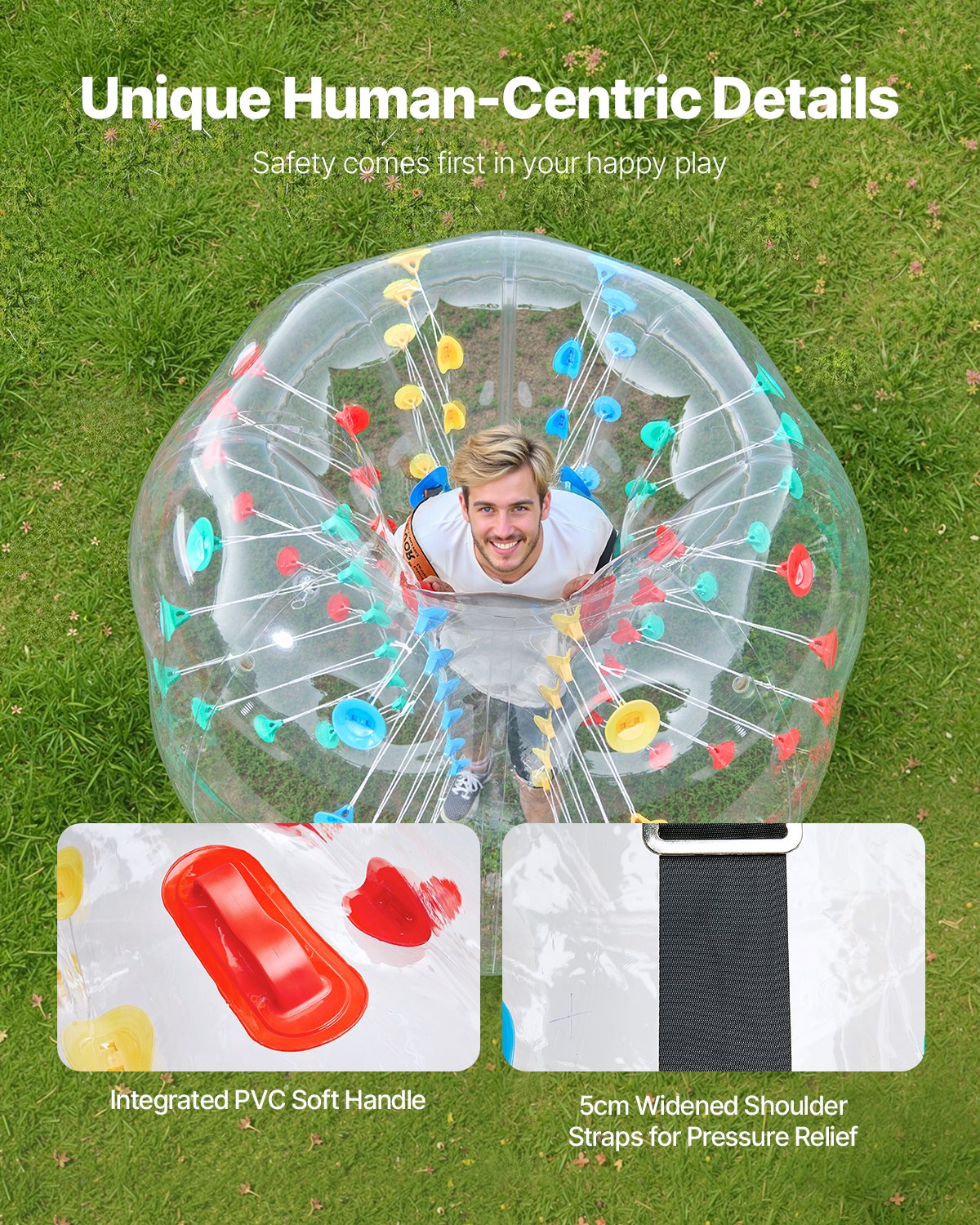 VEVOR Inflatable Bumper Balls 1-Pack, 5FT/1.5M Body Sumo Zorb Ball, 0.8mm Thick PVC Human Hamster Bubble Knocker for Outdoor Sports Team Gaming Play, Bopper Toy for Garden Yard Park, Multicolor - BSJGKDSZJ5YC78NGJ001V0 - view 5