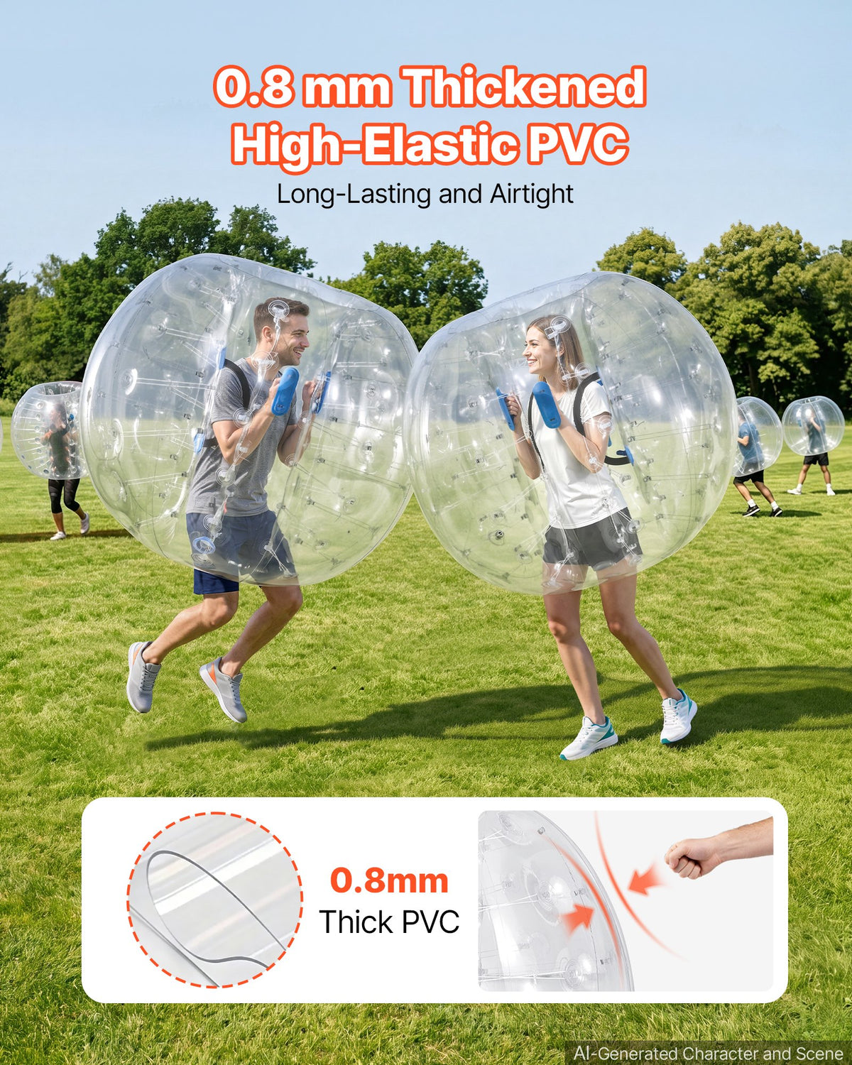 VEVOR 2-Pack Inflatable Bumper Balls 5FT Human Bubble for Adult Transparent, for Backyard, Camping, Picnic, Park, Lawn, and Outdoor Team Gameplay, Thickened PVC Material, Sumo Hamster Ball with Handle - BSJGKTMSZJ5Y9D7C6001V0 - view 4