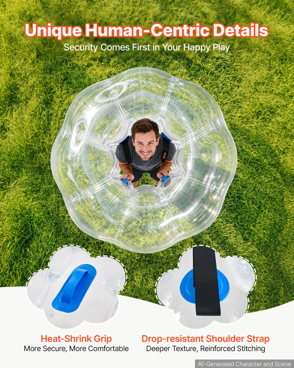 VEVOR 2-Pack Inflatable Bumper Balls 5FT Human Bubble for Adult Transparent, for Backyard, Camping, Picnic, Park, Lawn, and Outdoor Team Gameplay, Thickened PVC Material, Sumo Hamster Ball with Handle - BSJGKTMSZJ5Y9D7C6001V0 - view 5