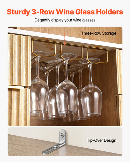 VEVOR Wine Cabinet, Coffee Bar Cabinet with 9 Wine Bottle Racks, Modern Buffet Sideboard with Glass Holder, LED Light, Charging Station, for Home Kitchen, Living Room, Dining Room, Natural Wood Finish - BSJJ1018MKQKLHYTH001V1 - view 7