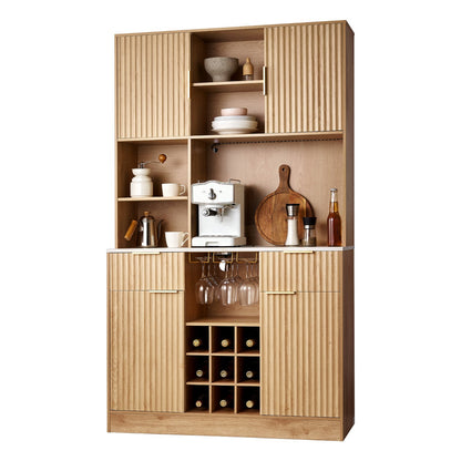 VEVOR Wine Cabinet, Coffee Bar Cabinet with 9 Wine Bottle Racks, Modern Buffet Sideboard with Glass Holder, LED Light, Charging Station, for Home Kitchen, Living Room, Dining Room, Natural Wood Finish - BSJJ1018MKQKLHYTH001V1 - view 10