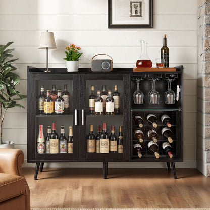 VEVOR Wine Cabinet, Coffee Bar Cabinet with 9 Wine Bottle Racks, Modern Buffet Sideboard with Glass Holder, Adjustable LED Brightness, for Home Kitchen, Living Room, Dining Room, Black Wood Grain - BSJJKQK2BLM1U1L5W001V9 - view 9