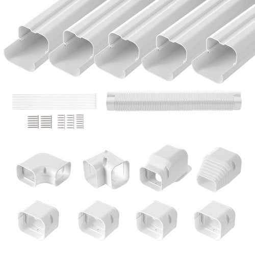 VEVOR Mini Split Line Set Cover 3-inch W 10Ft L, PVC Decorative Pipe Line Cover For Air Conditioner with 5 Straight Ducts & Full Components Easy to Install, Paintable for Heat Pumps, White - BSKSQFTSKDGX4RGJNV0 - view 2