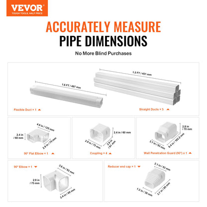 VEVOR Mini Split Line Set Cover 3-inch W 10Ft L, PVC Decorative Pipe Line Cover For Air Conditioner with 5 Straight Ducts & Full Components Easy to Install, Paintable for Heat Pumps, White - BSKSQFTSKDGX4RGJNV0 - view 3
