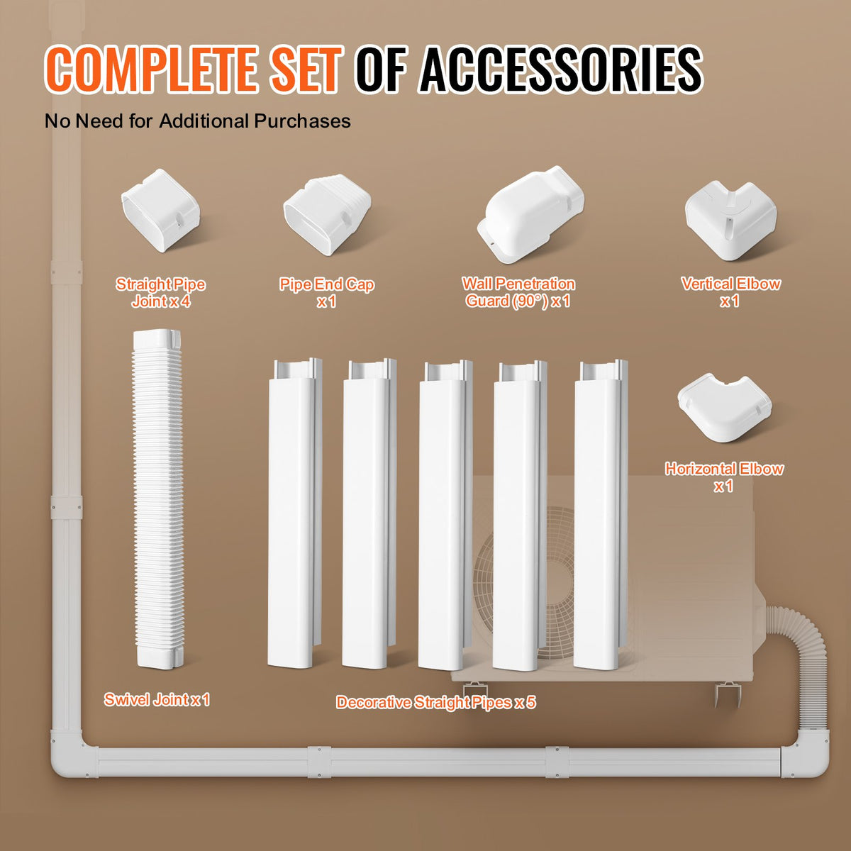 VEVOR Mini Split Line Set Cover 3-inch W 10Ft L, PVC Decorative Pipe Line Cover For Air Conditioner with 5 Straight Ducts & Full Components Easy to Install, Paintable for Heat Pumps, White - BSKSQFTSKDGX4RGJNV0 - view 5