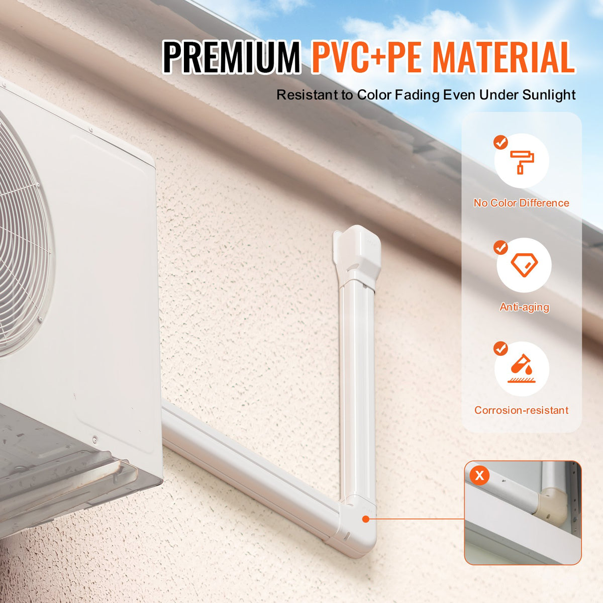 VEVOR Mini Split Line Set Cover 3-inch W 10Ft L, PVC Decorative Pipe Line Cover For Air Conditioner with 5 Straight Ducts & Full Components Easy to Install, Paintable for Heat Pumps, White - BSKSQFTSKDGX4RGJNV0 - view 7