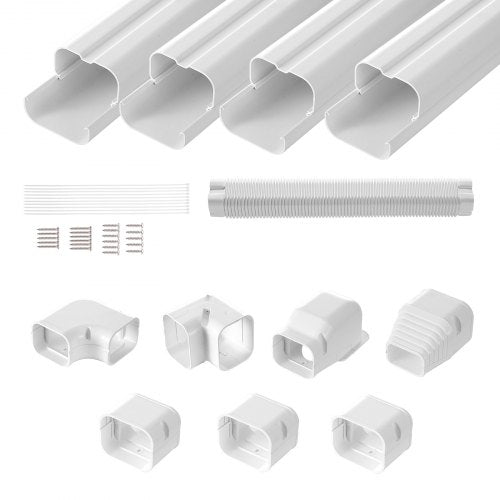 VEVOR Mini Split Line Set Cover 3-inch W 15.8Ft L, PVC Decorative Pipe Line Cover For Air Conditioner with 4 Straight Ducts & Full Components Easy to Install, Paintable for Heat Pumps, White - BSKSQFTSKDGX6NH9BV0 - view 2