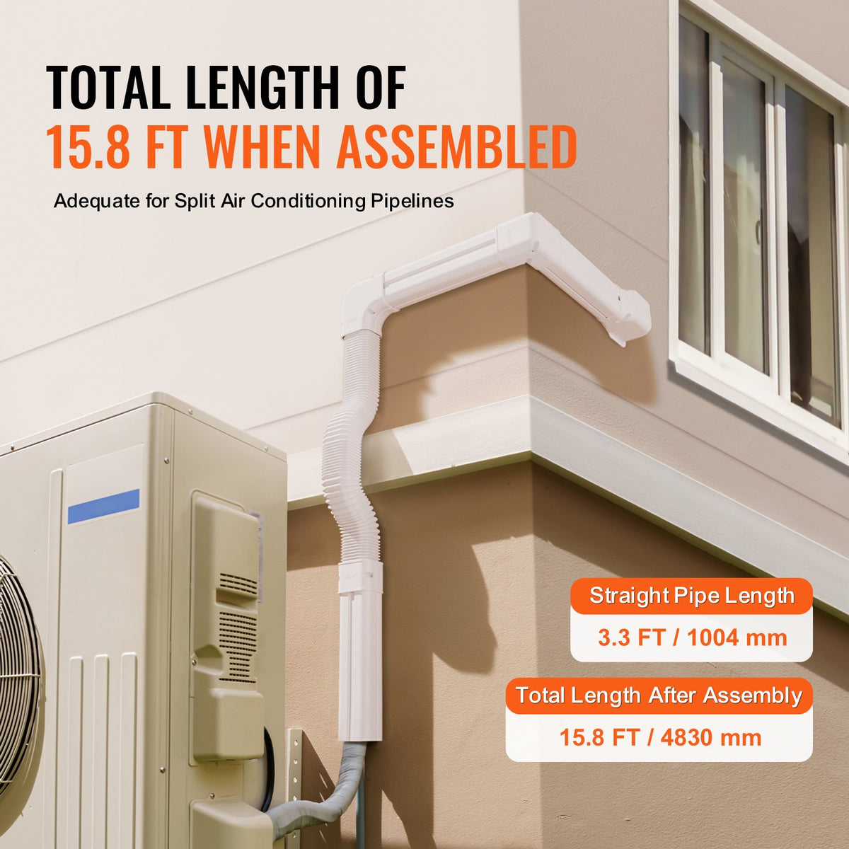 VEVOR Mini Split Line Set Cover 3-inch W 15.8Ft L, PVC Decorative Pipe Line Cover For Air Conditioner with 4 Straight Ducts & Full Components Easy to Install, Paintable for Heat Pumps, White - BSKSQFTSKDGX6NH9BV0 - view 4