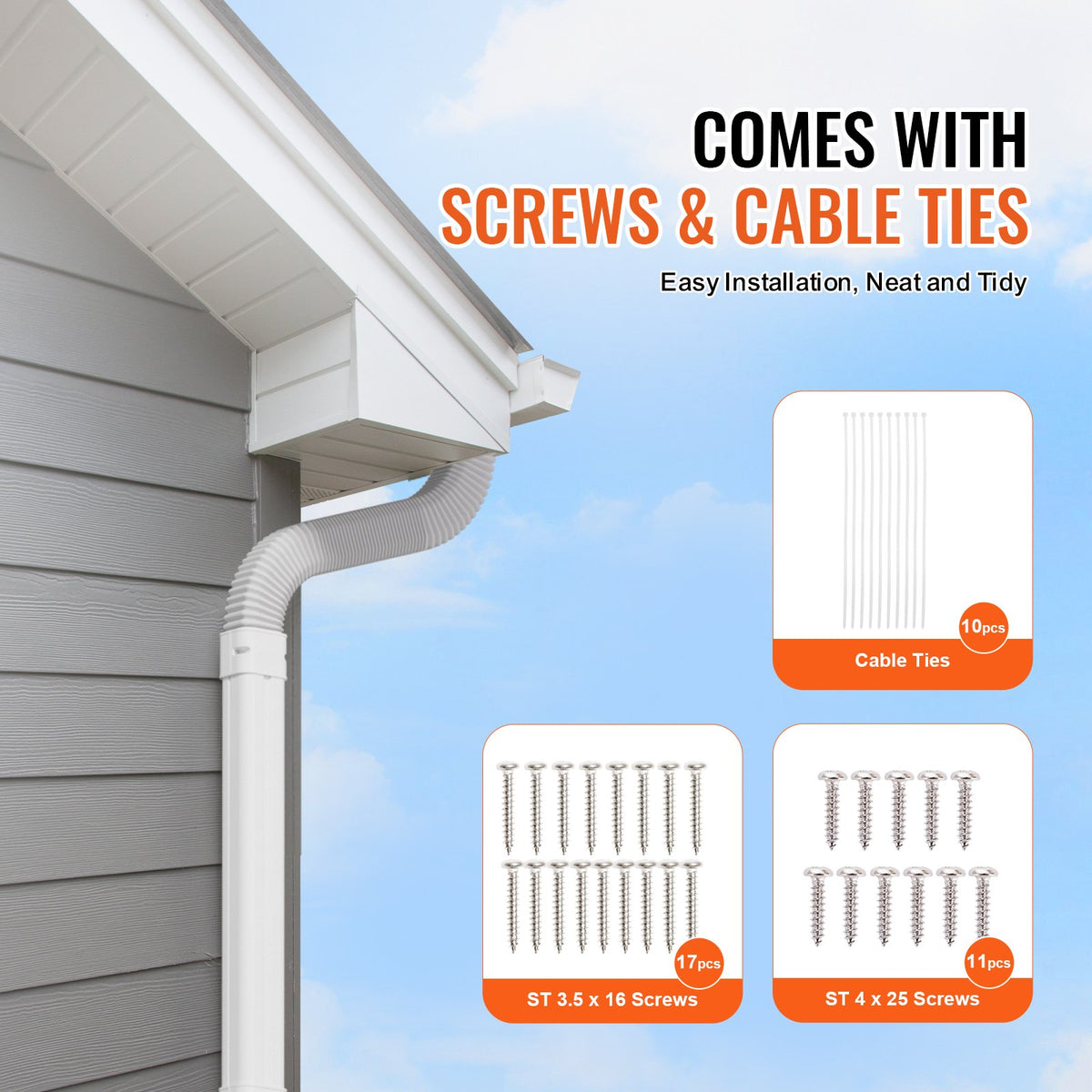 VEVOR Mini Split Line Set Cover 3-inch W 15.8Ft L, PVC Decorative Pipe Line Cover For Air Conditioner with 4 Straight Ducts & Full Components Easy to Install, Paintable for Heat Pumps, White - BSKSQFTSKDGX6NH9BV0 - view 6