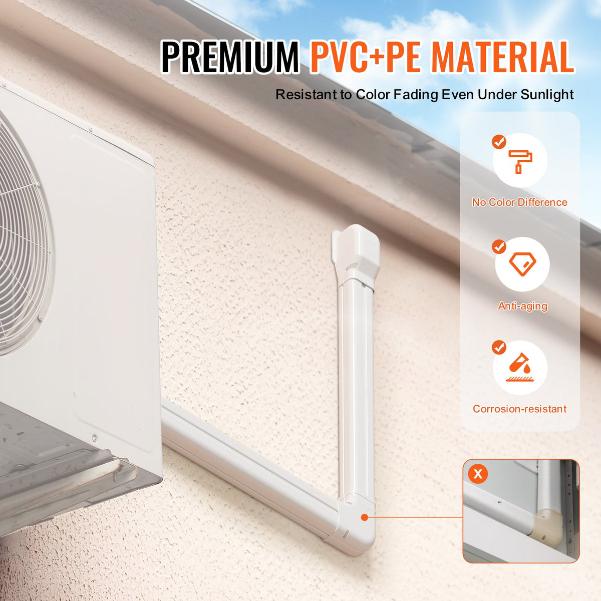 VEVOR Mini Split Line Set Cover 3-inch W 15.8Ft L, PVC Decorative Pipe Line Cover For Air Conditioner with 4 Straight Ducts & Full Components Easy to Install, Paintable for Heat Pumps, White - BSKSQFTSKDGX6NH9BV0 - view 7