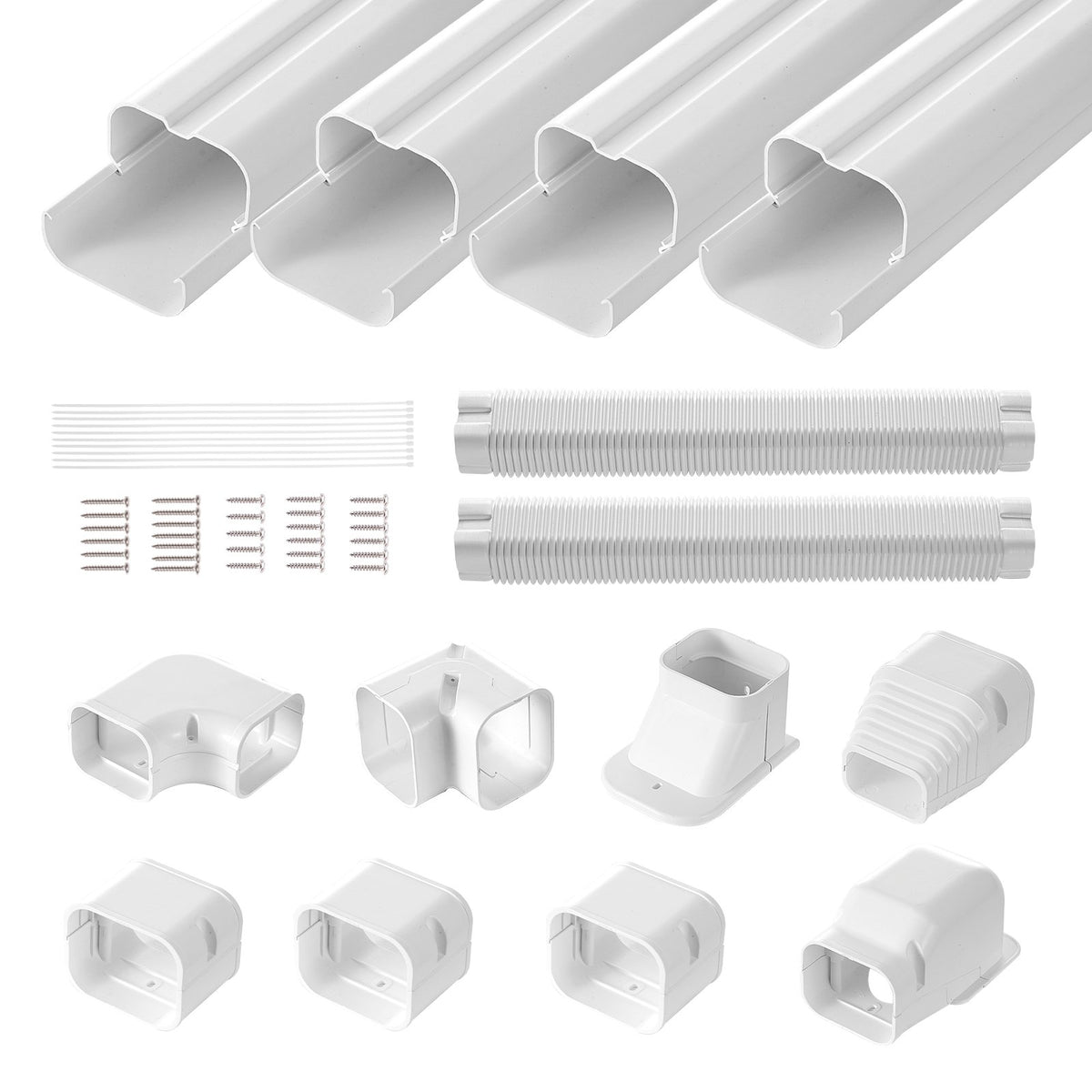 VEVOR Mini Split Line Set Cover 3-inch W 17.6Ft L, PVC Decorative Pipe Line Cover For Air Conditioner with 4 Straight Ducts & Full Components Easy to Install, Paintable for Heat Pumps, White - BSKSQFTSKDGXAZ41JV0 - view 1