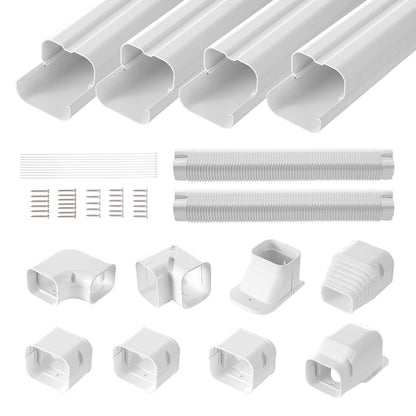 VEVOR Mini Split Line Set Cover 3-inch W 17.6Ft L, PVC Decorative Pipe Line Cover For Air Conditioner with 4 Straight Ducts & Full Components Easy to Install, Paintable for Heat Pumps, White - BSKSQFTSKDGXAZ41JV0 - view 1