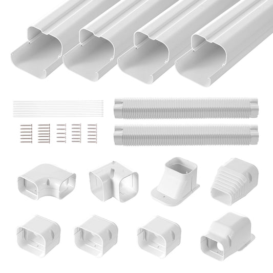 VEVOR Mini Split Line Set Cover 3-inch W 17.6Ft L, PVC Decorative Pipe Line Cover For Air Conditioner with 4 Straight Ducts & Full Components Easy to Install, Paintable for Heat Pumps, White - BSKSQFTSKDGXAZ41JV0 - view 1