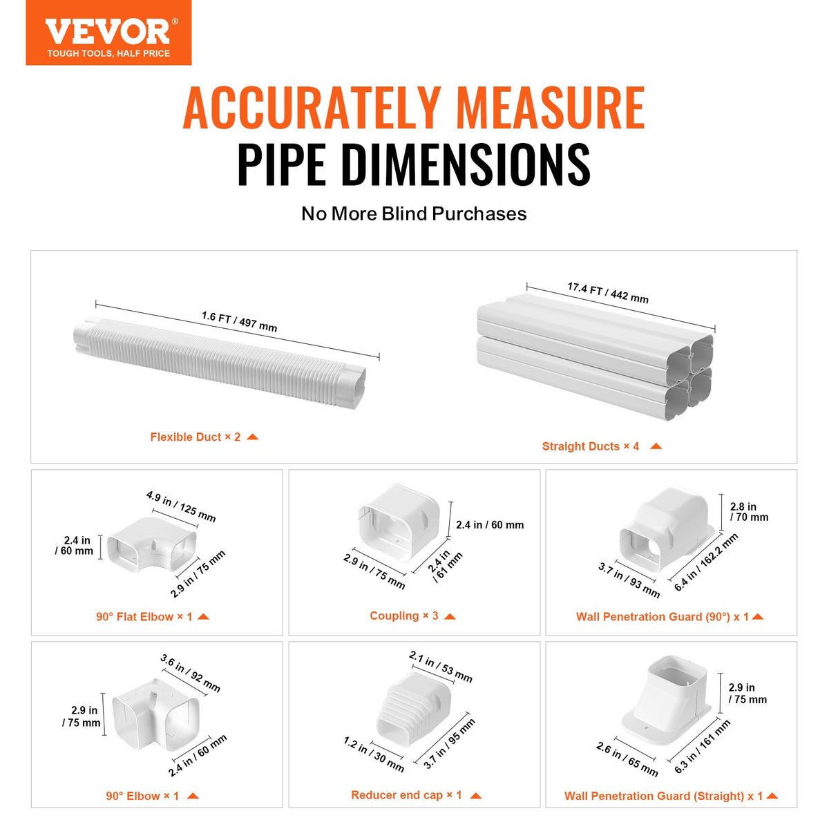VEVOR Mini Split Line Set Cover 3-inch W 17.6Ft L, PVC Decorative Pipe Line Cover For Air Conditioner with 4 Straight Ducts & Full Components Easy to Install, Paintable for Heat Pumps, White - BSKSQFTSKDGXAZ41JV0 - view 3