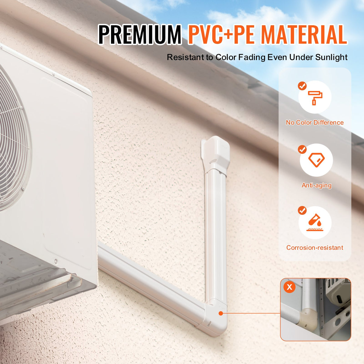 VEVOR Mini Split Line Set Cover 3-inch W 17.6Ft L, PVC Decorative Pipe Line Cover For Air Conditioner with 4 Straight Ducts & Full Components Easy to Install, Paintable for Heat Pumps, White - BSKSQFTSKDGXAZ41JV0 - view 7