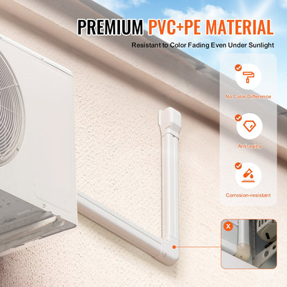 VEVOR Mini Split Line Set Cover 3-inch W 17.6Ft L, PVC Decorative Pipe Line Cover For Air Conditioner with 4 Straight Ducts & Full Components Easy to Install, Paintable for Heat Pumps, White - BSKSQFTSKDGXAZ41JV0 - view 7