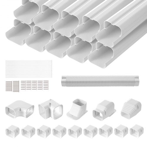 VEVOR Mini Split Line Set Cover 3-inch W 17.7Ft L, PVC Decorative Pipe Line Cover For Air Conditioner with 10 Straight Ducts & Full Components Easy to Install, Paintable for Heat Pumps, White - BSKSQFTSKDGXB3X6AV0 - view 2